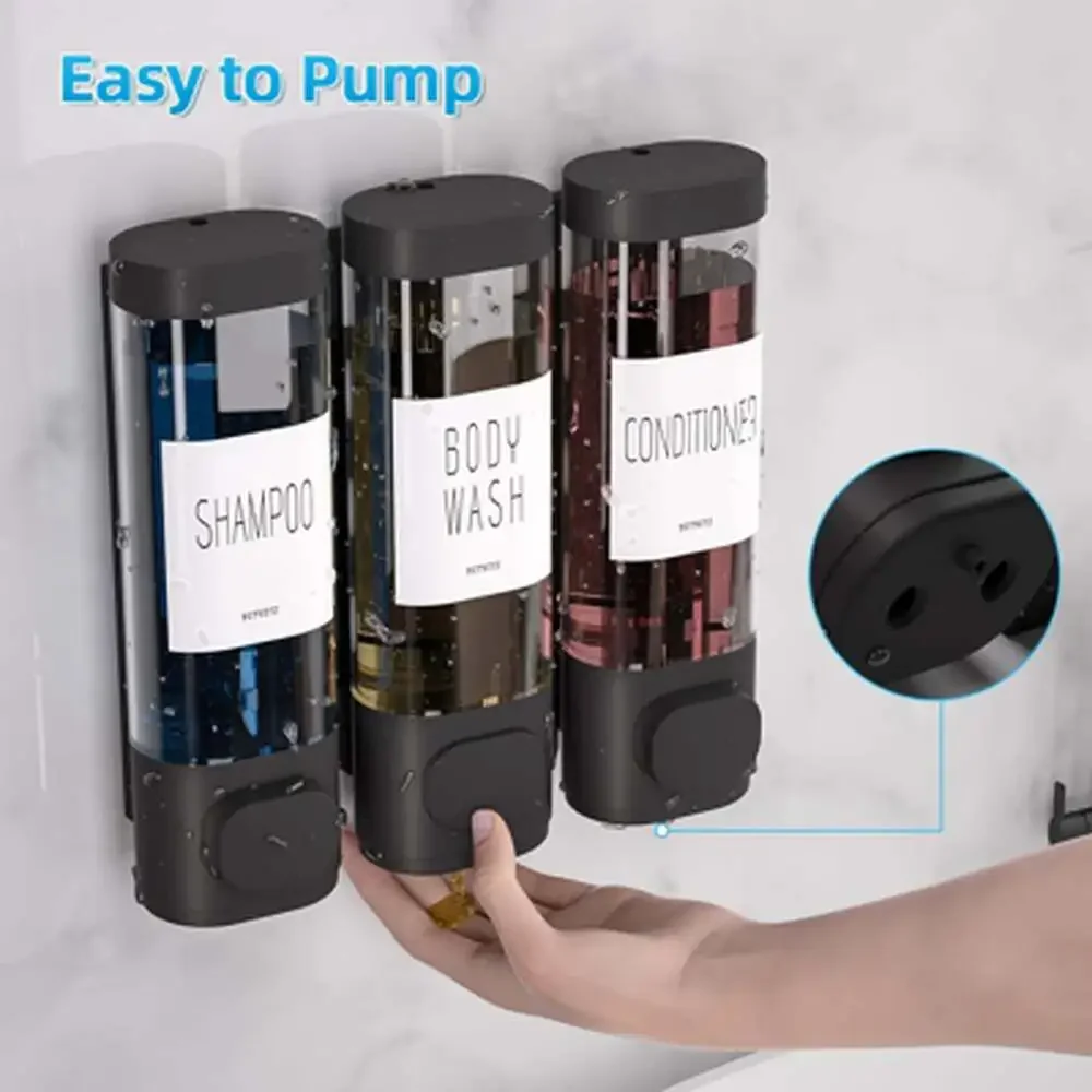 Shampoo Conditioner Dispenser Wall Mount No Drill 10.2 Oz Plastic Refillable